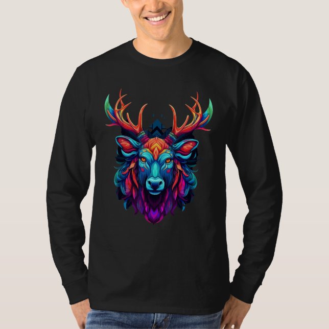 Camiseta Colorful Geometric Moose Elk Hunting Pop Animal (Frente)