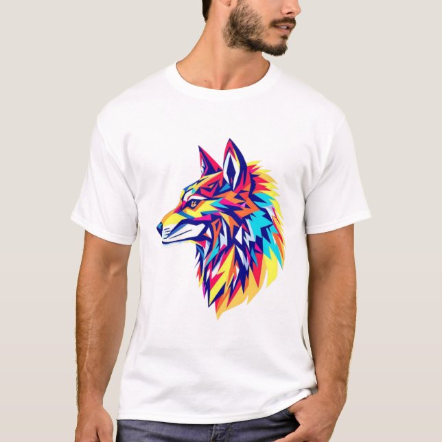 Camiseta Colorful Geometric Wolf T-Shirt (Frente)