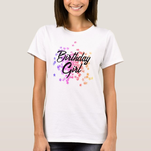 Camiseta Colorful Glitter Stars Birthday (Frente)