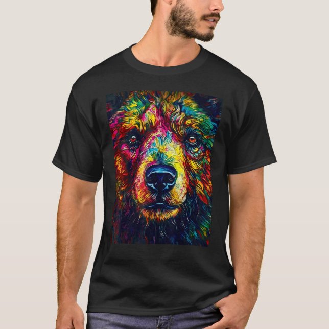 Camiseta Colorful Grizzly Bear Closeup (Frente)