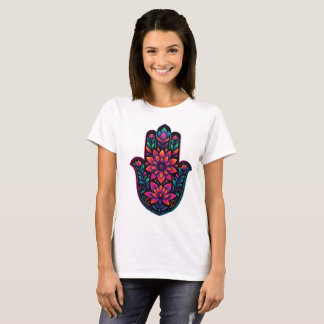 Camiseta Colorful Hamsa Hand with Floral Mandala – Boho Spi