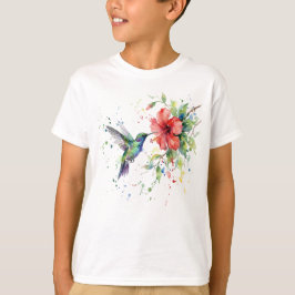 Camiseta Colorful Hummingbird Watercolor Floral Nature Art