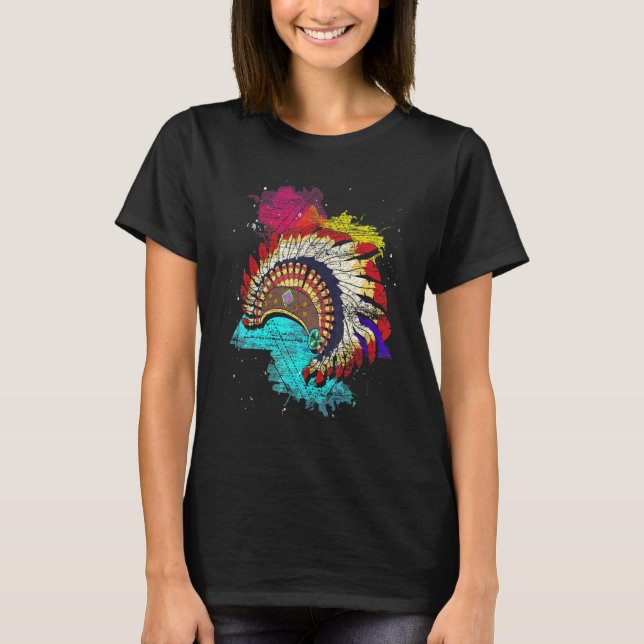 Camiseta Colorful Indian Headdress Indigenous Indian Native (Frente)