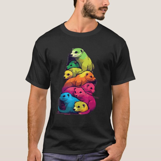 Camiseta Colorful LGBT Pride Ferret Pile (Frente)