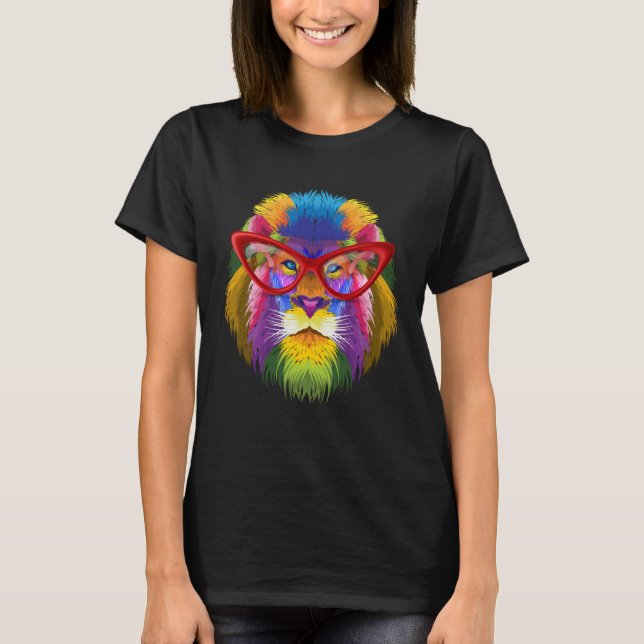 Camiseta Colorful Lion Animal with glasses wildlife (Frente)