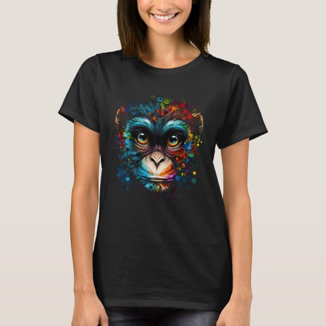 Camiseta Colorful Monkey Face Cute Animal Monkies Painting (Frente)