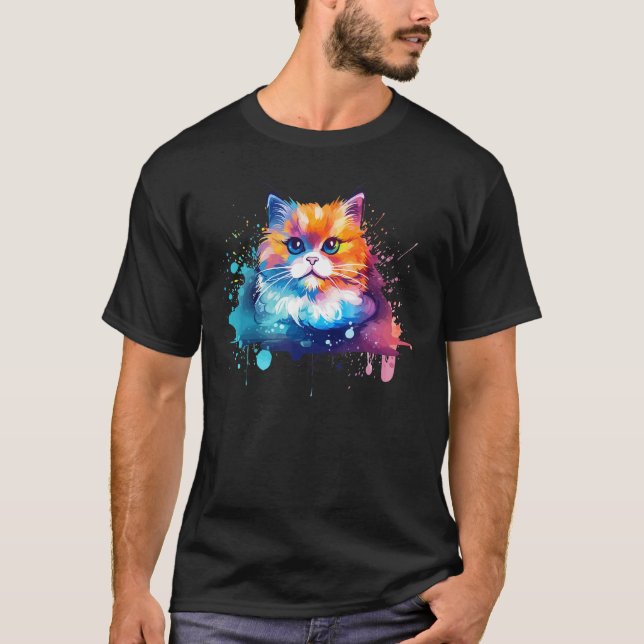 Camiseta Colorful Munchkin Cat Face Splash Art (Frente)