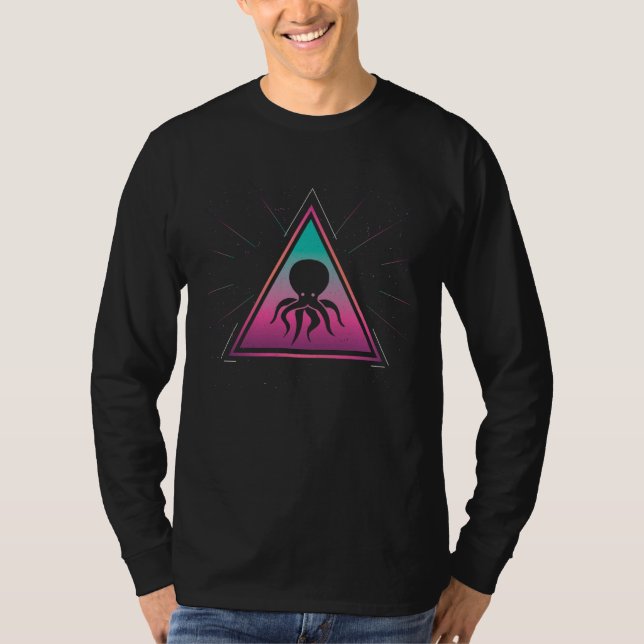 Camiseta Colorful Octopus Geometrical Triangle Tentacle Ret (Frente)