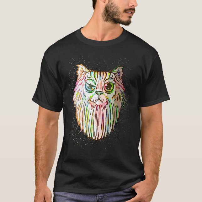 Camiseta Colorful Paint Splash  Bearded Cat (Frente)