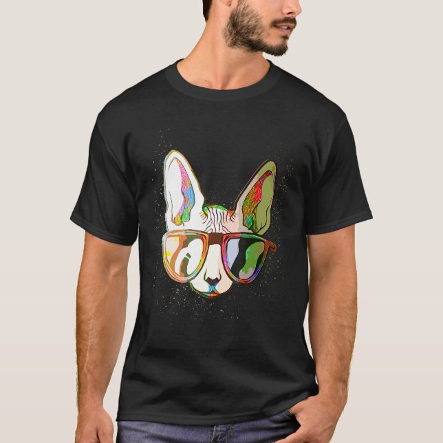 Camiseta Colorful Paint Splash  Sunglasses Sphynx Cat (Frente)
