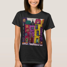 Camiseta Colorful Patchwork Houses Textile Art