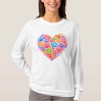 Camiseta Colorful Paw Print Heart – Watercolor Dog Lover 