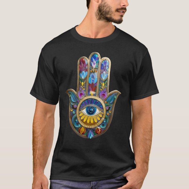 Camiseta Colorful Petals Leaves Hamsa Sapphire Third Eye (Frente)