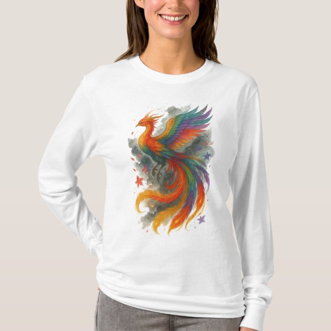 Camiseta 【Colorful Phoenix Bird Long Sleeve T-Shirt】 (Frente)