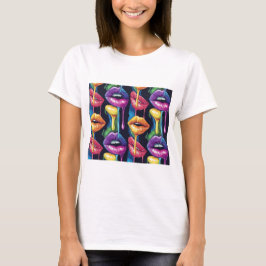 Camiseta Colorful Pop Art Lips T-Shirt – Bold & Artistic Wo