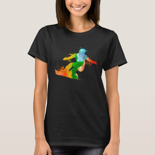 Camiseta Colorful Pop Portrait Snowboarding (Frente)