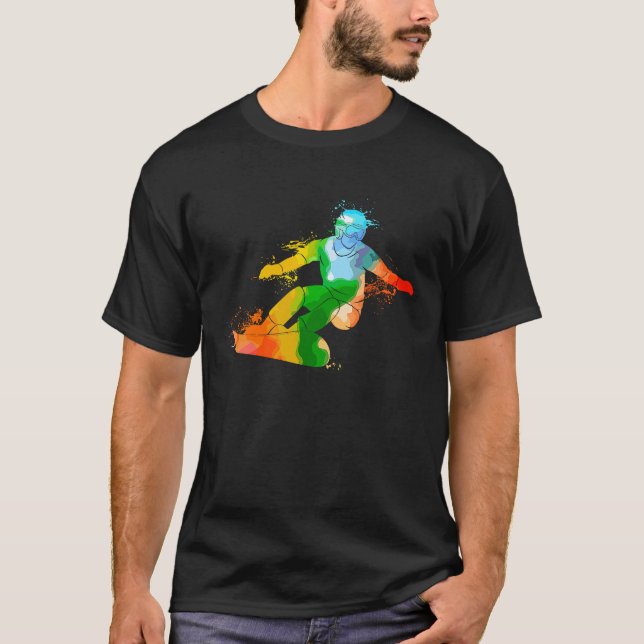 Camiseta Colorful Pop Portrait Snowboarding (Frente)