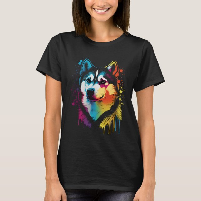 Camiseta Colorful Siberian Husky Face Painting  Animals Dog (Frente)