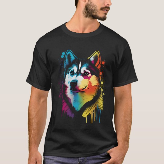 Camiseta Colorful Siberian Husky Face Painting  Animals Dog (Frente)