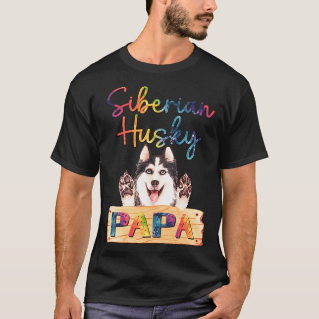 Camiseta Colorful Siberian Husky Papa Dog Dad (Frente)
