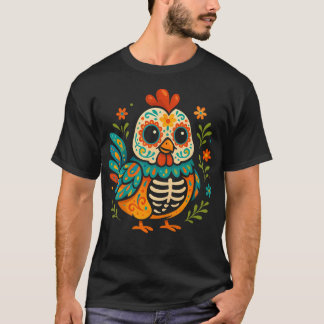 Camiseta Colorful Sugar Skull Chicken Da De Los Muertos Fun