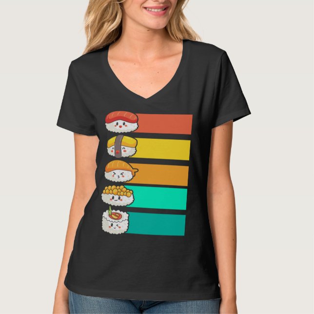 Camiseta Colorful Sushi Japanese Food Sashimi (Frente)