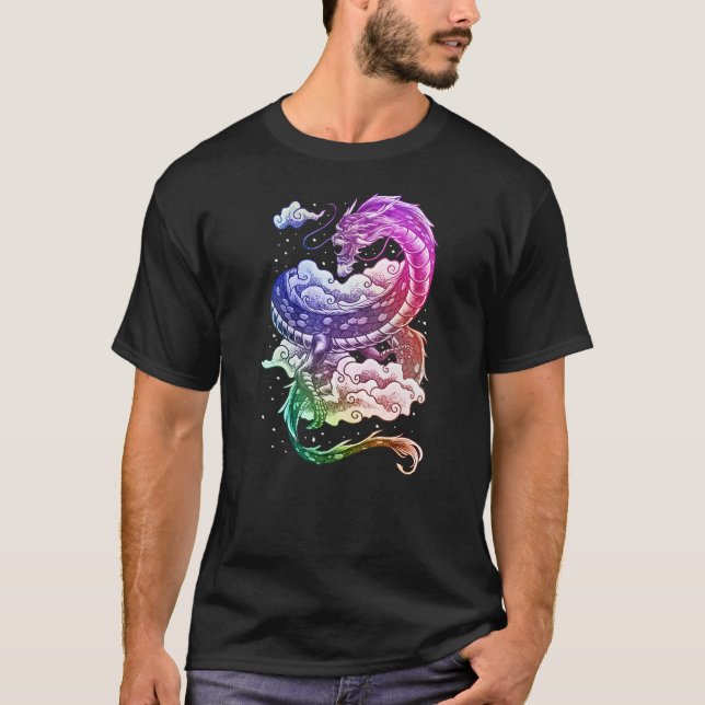 Camiseta Colorful Trippy Japanese Dragon Art Design (Frente)