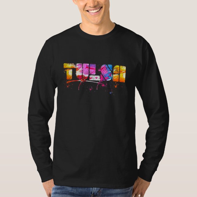 Camiseta Colorful Tulsa Lettering  Watercolor Tulsa (Frente)
