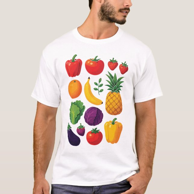 Camiseta Colorful Vegetables & Fruits Vibrant Healthy Food (Frente)