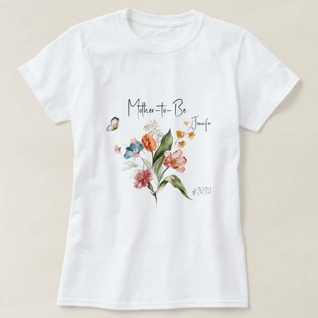 Camiseta Colorful Vintage Florals, Mother-to-Be Baby Shower (Frente do Design)