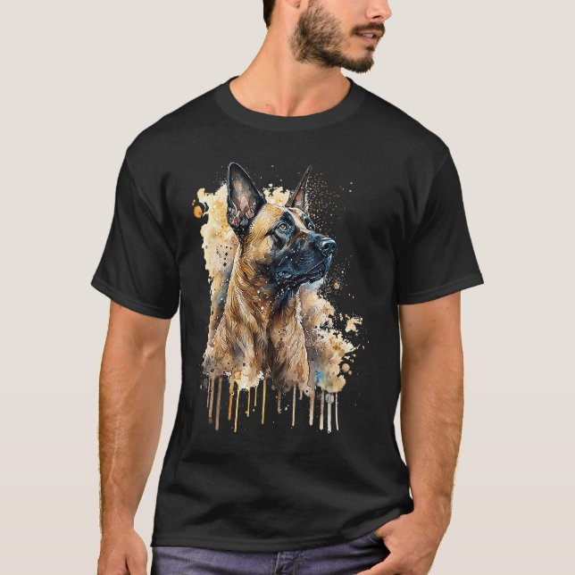 Camiseta Colorful watercolor splash Belgian Malinois (Frente)