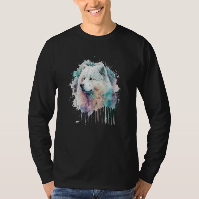 Camiseta Colorful watercolor splash Samoyed (Frente)