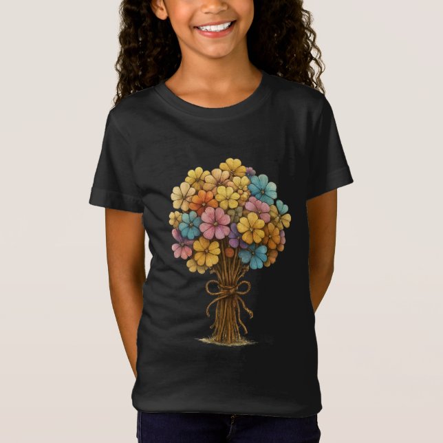 Camiseta Colorful Wildflower Bouquet Whimsical Art (Frente)
