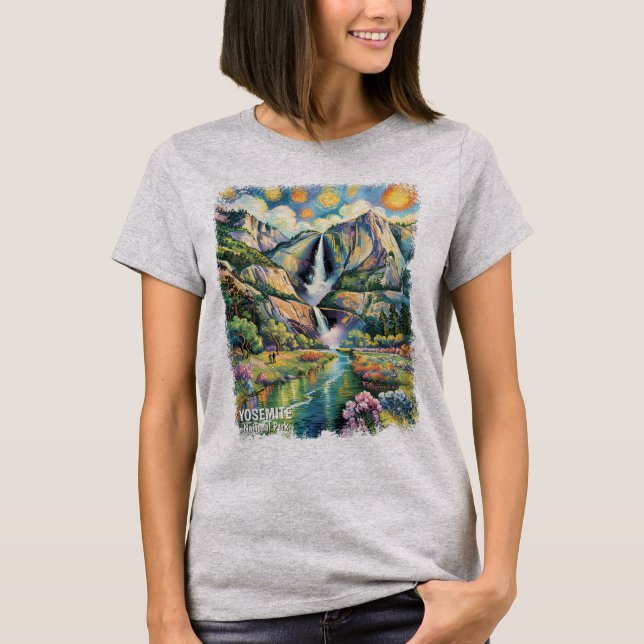 Camiseta Colorful Yosemite Spring Waterfall Hiking Trail (Frente)