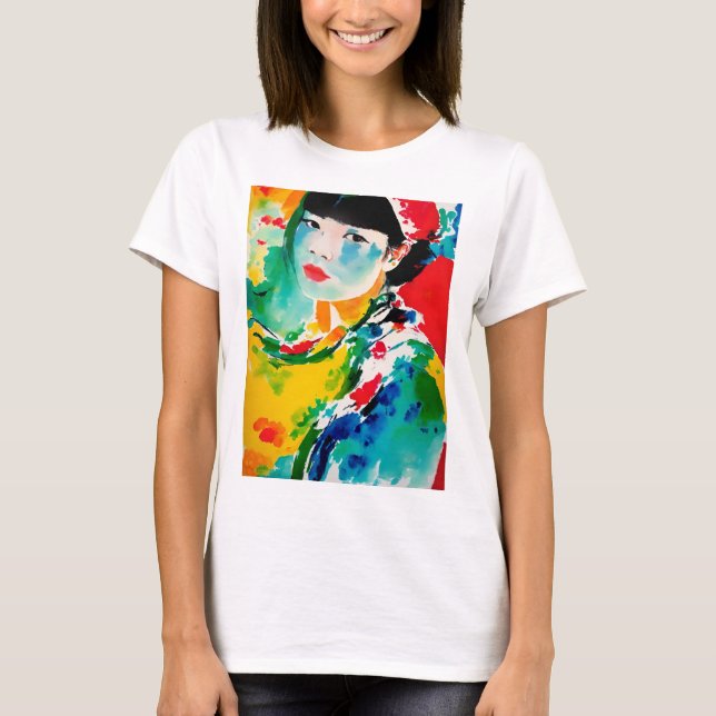 Camiseta Colorida Abstrato Art Japonesa (Frente)