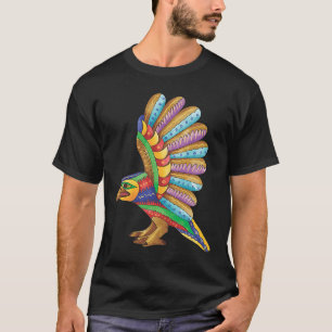Camiseta Colorida aguila mexicana volando estilo alebrijes