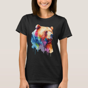 Camiseta Colorida Aquarela Grizzly Bear ao ar livre