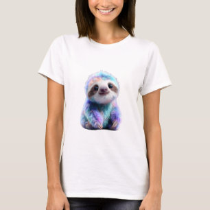 Camiseta Colorida Arte de Bebe Preguiça com Galáxia Pastel