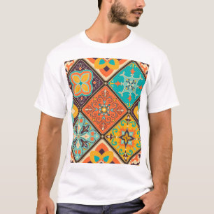 Camiseta Colorida azulejo de retalhos de inspiração islâmic