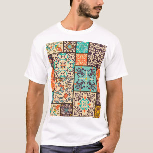 Camiseta Colorida Azulejo de retalhos: Motifs Majolica Islâ