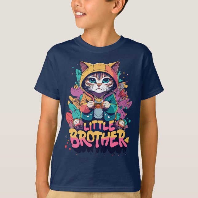 Camiseta Colorida Chibi Hooded Cat Little Brother (Frente)