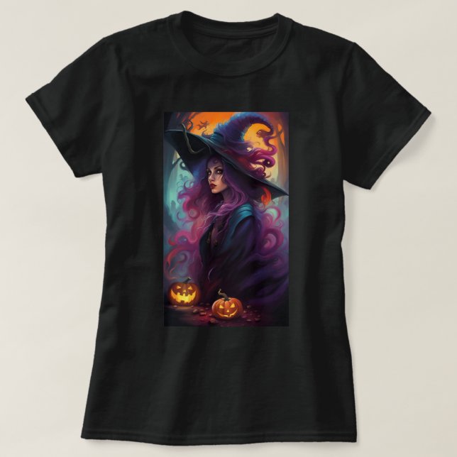 Camiseta colorida da Bruxa (Frente do Design)