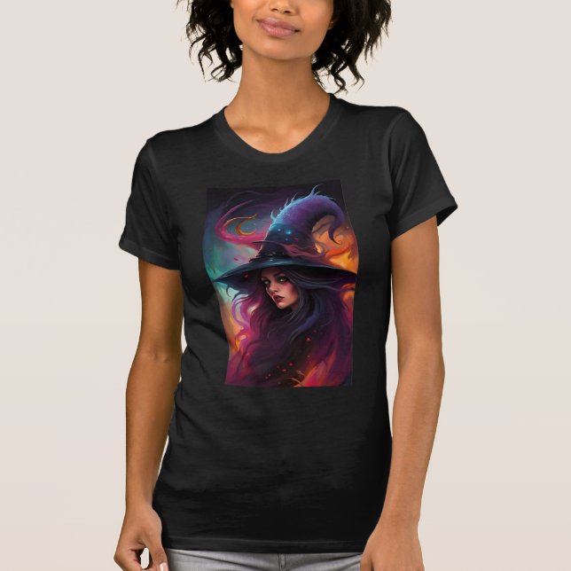 Camiseta Colorida da Bruxa Retro (Frente)