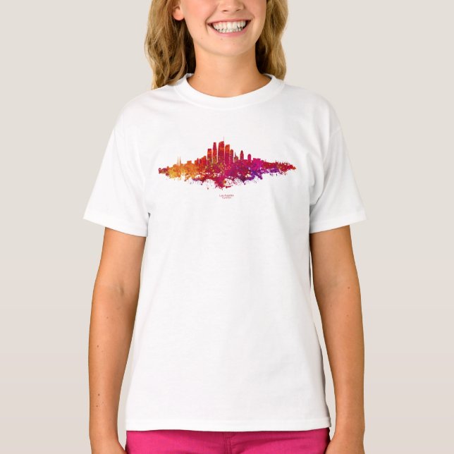 Camiseta Colorida da Skyline de Los Angeles (Frente)