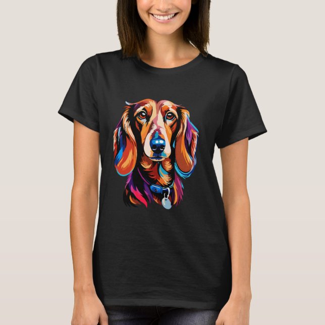 Camiseta Colorida Dachshund Engraçada Cachorro (Frente)