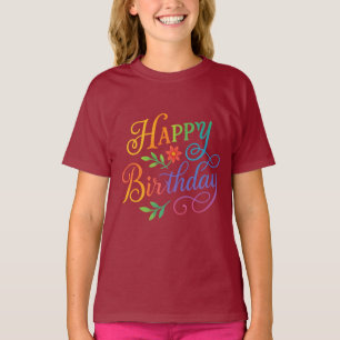 Camiseta Colorida de Feliz Aniversário Floral para