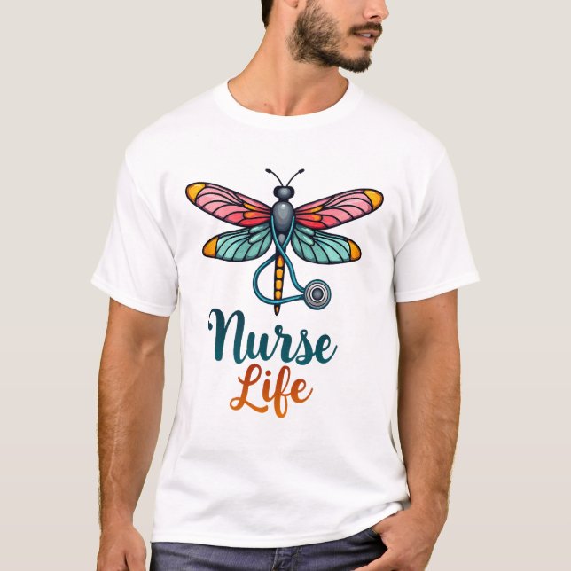 Camiseta Colorida de Libélula Enfermeira (2) (Frente)