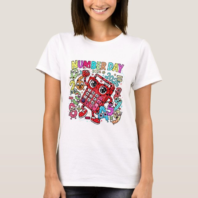 Camiseta Colorida de Matemática do Dia do Número 2 (Frente)
