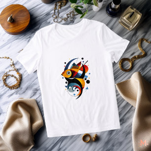 Camiseta Colorida de Peixe Abstrato   Geométrico M