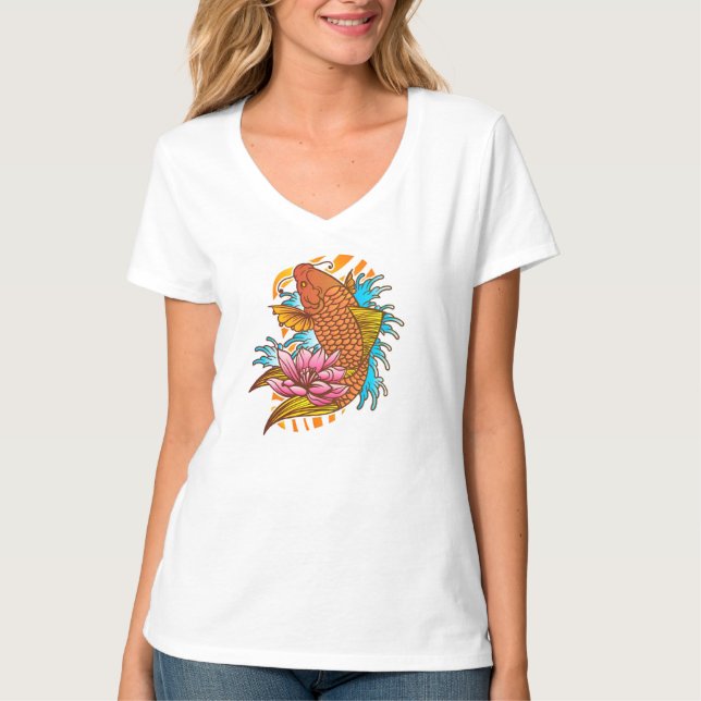 Camiseta Colorida de Peixe Dourado Koi (Frente)